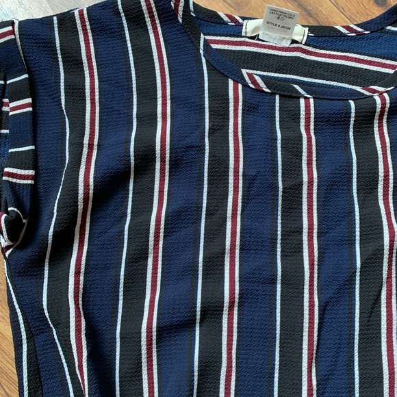 Blue, black, white and red striped blouse - Picture 3 of 4